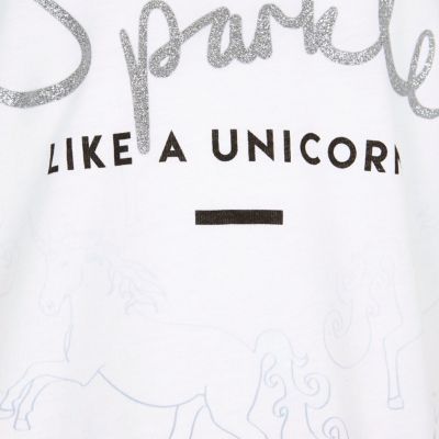 Girls white &#39;sparkle&#39; unicorn fade T-shirt